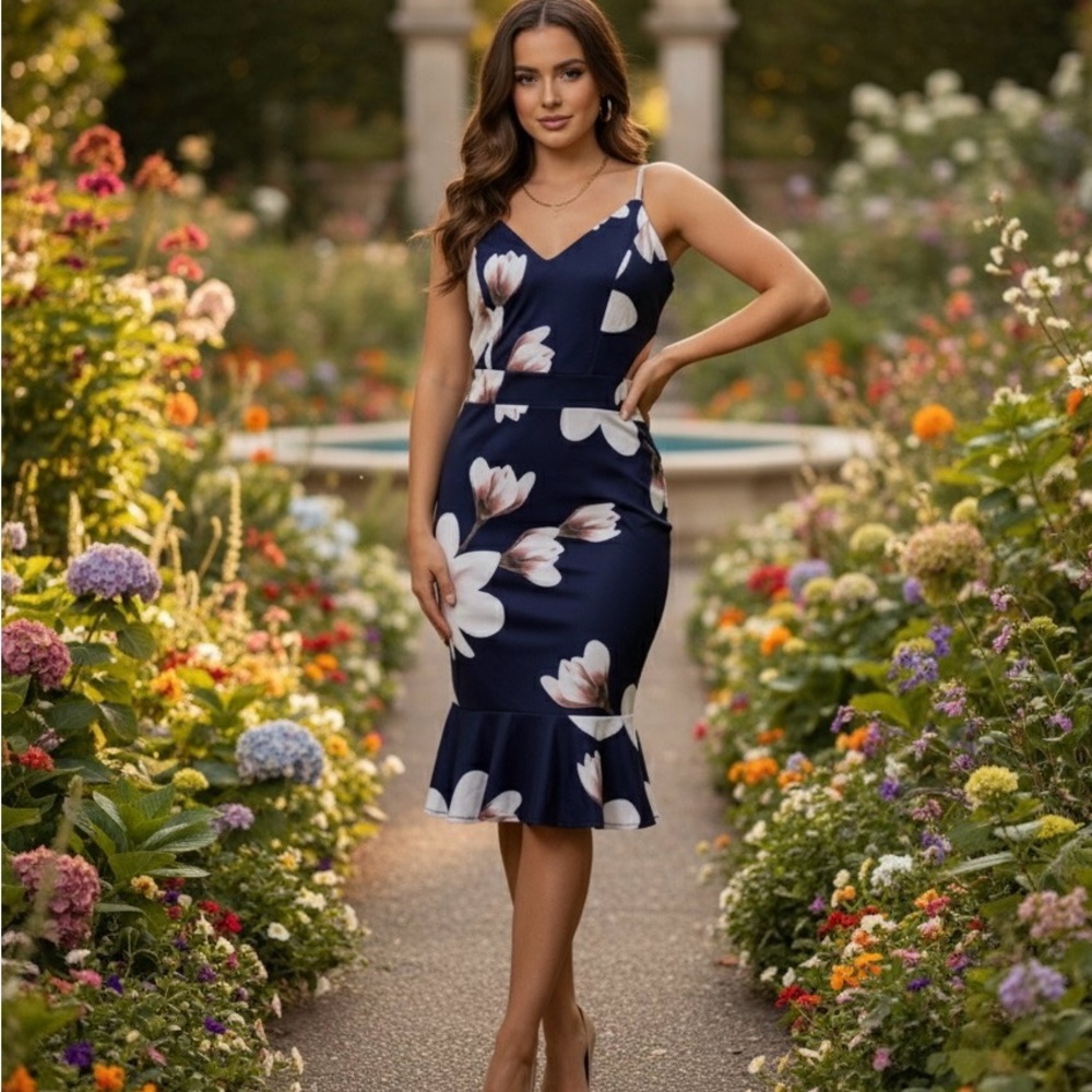 CBR Midnight Blue Floral Midi Dress
